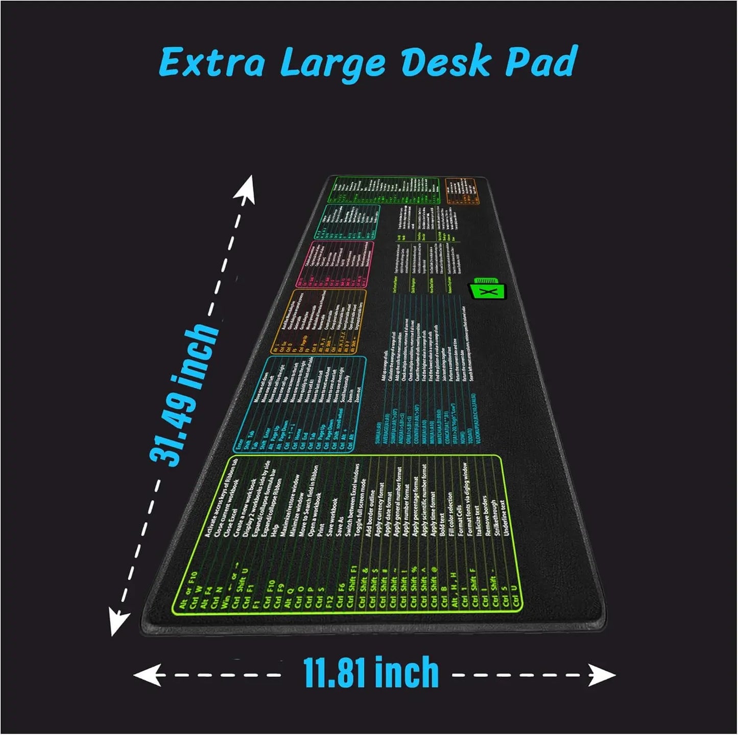 Excel - Cheat Sheet Layout Mouse Pad Over 150 Excel Shortcuts || select your size