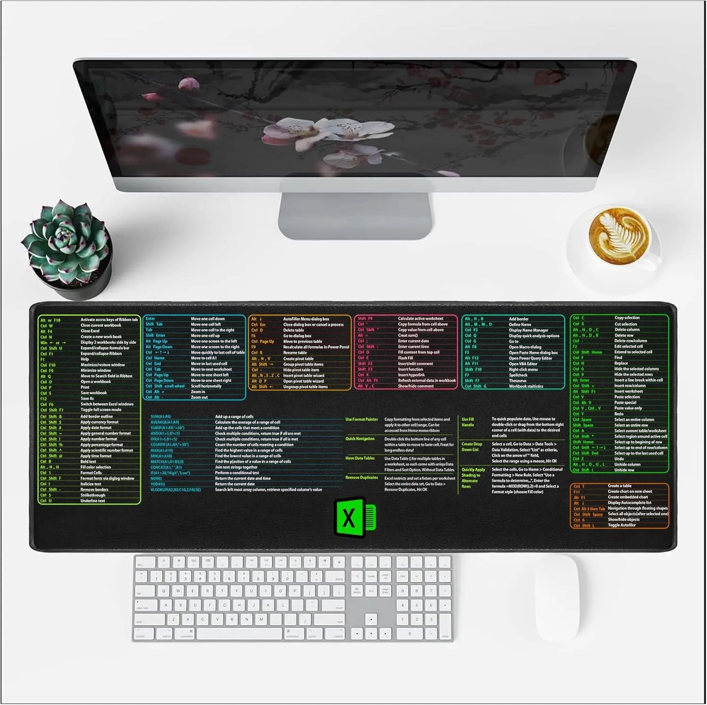 Excel - Cheat Sheet Layout Mouse Pad Over 150 Excel Shortcuts || select your size