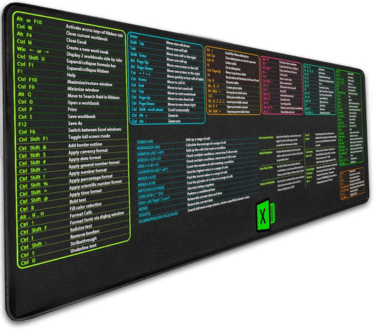 Excel - Cheat Sheet Layout Mouse Pad Over 150 Excel Shortcuts || select your size